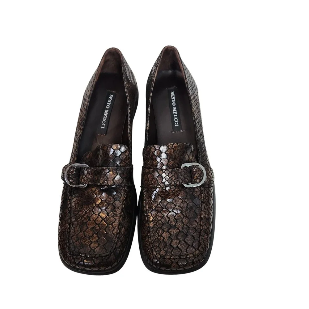 SESTO MEUCCI Shoes Womens‎ 7 Brown Snake Croc Leather Loafer Made Italy Comfort